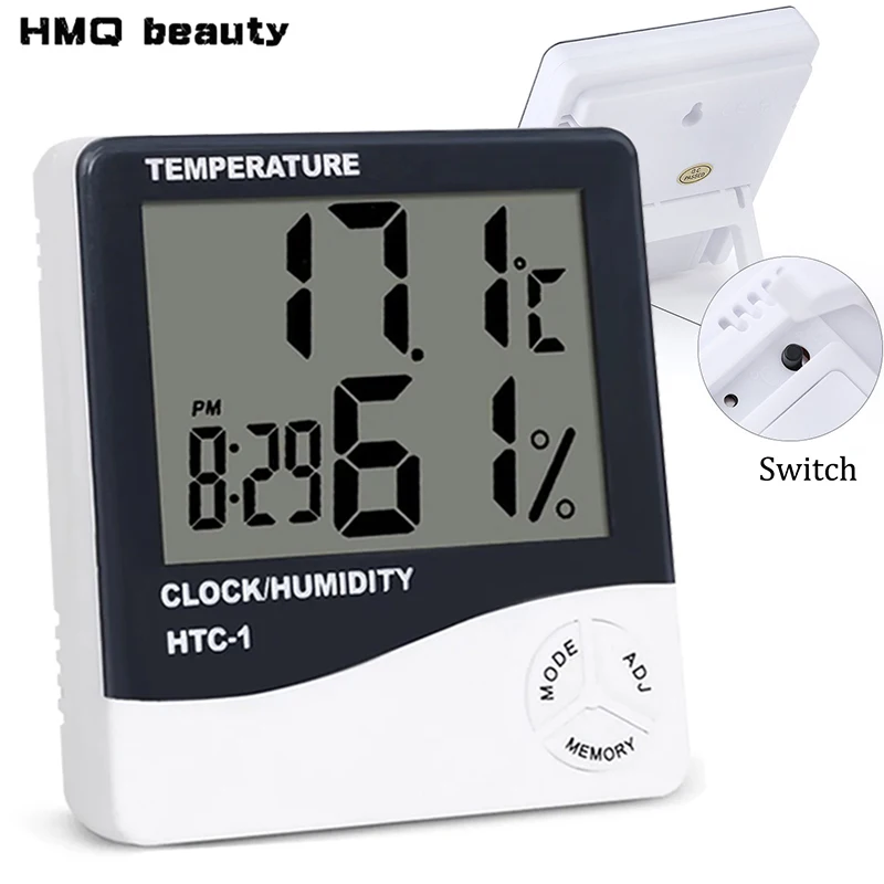 Eyelash Extension LCD Digital Thermometer Hygrometer Temperature Humidity Tester Weather Station Clock Lash Grafting Makeup Tool