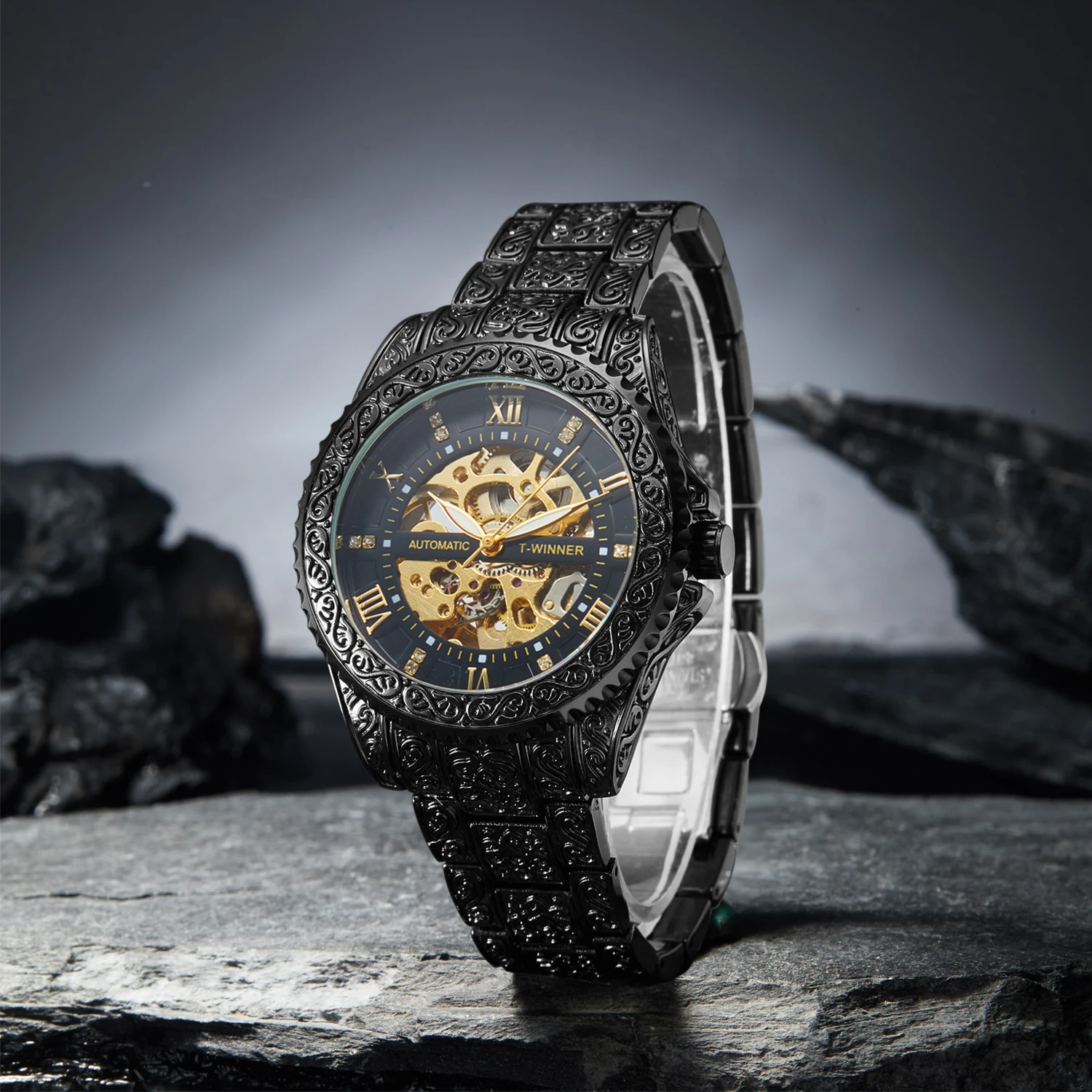 WINNER Retro Skeleton Automatic Mechanical Watch for Men Carved Stainless Steel Strap Business Mens Watches Top Brand Luxury New