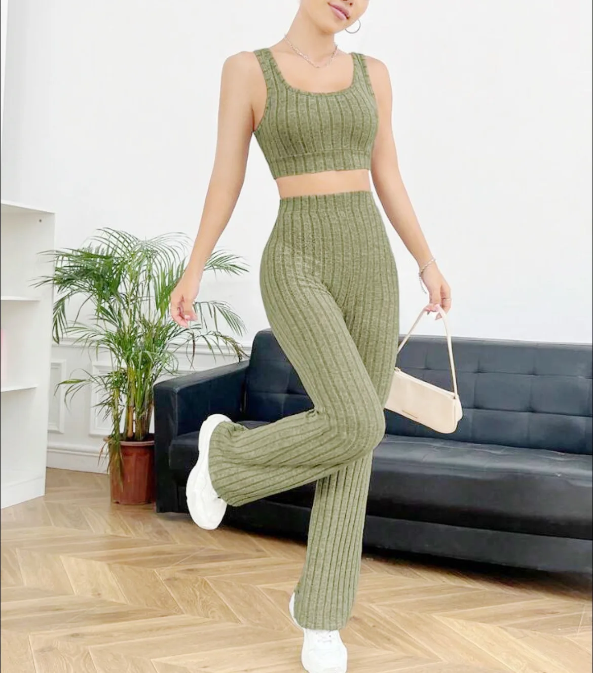 Color Vest Wide Leg Pants Set Knitted  Color Faion Ensemble for Young Women Autumn 2023 Collection