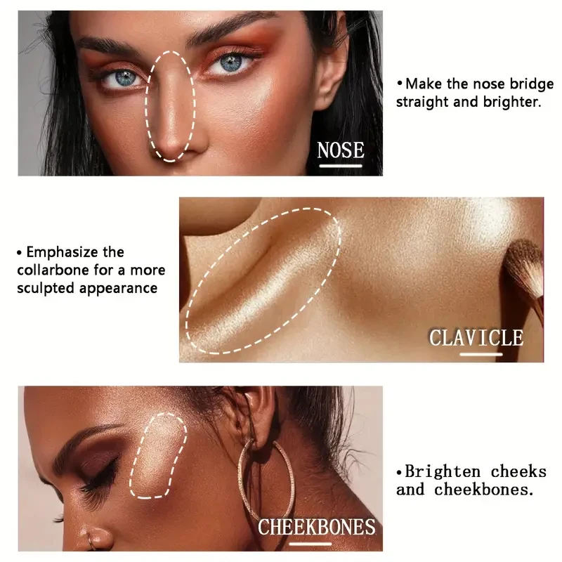 Romantic Flower Bronzing Powder For Dark Skin - 3 Colors, Shimmer Waterproof Face Makeup Highlighter, Medium Coverage, Suitable