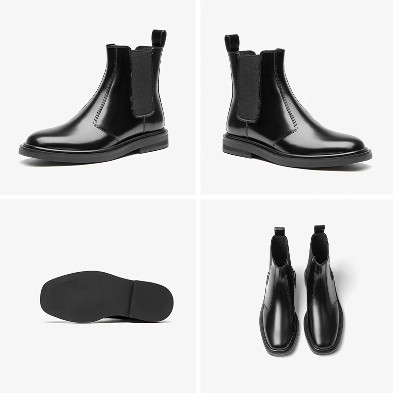 BEAUTODAY Chelsea Boots donna PVC pelle di mucca punta tonda Soild colore lucido lunghezza caviglia 2023 scarpe da donna invernali fatte a mano 03714