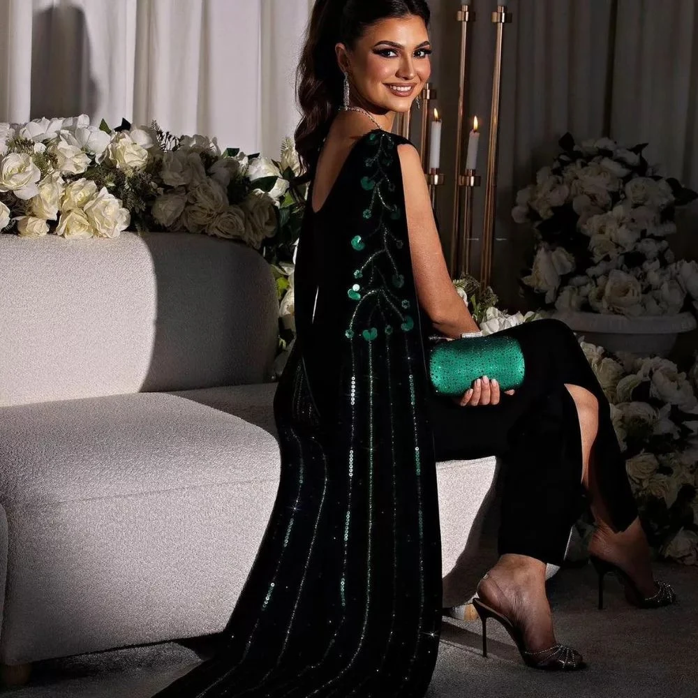 Elegant Evening Dresses O Neck Sleeveless Prom Gowns Sequined Back Zipper Floor Length Front Slit Mermaid 2024 فساتين السهرة