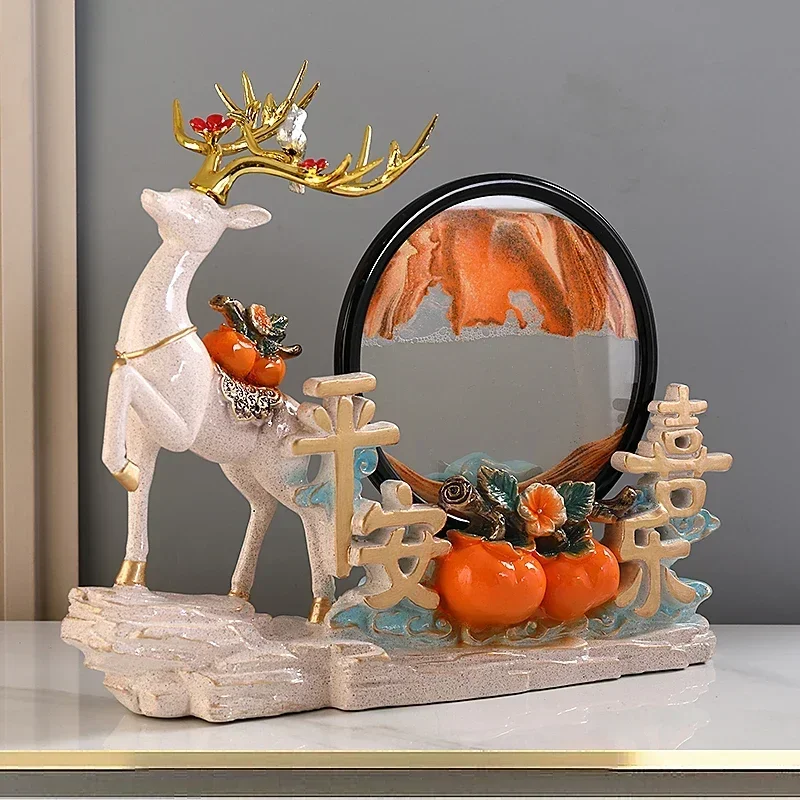 Modern High-End Fortune Deer Safe and Happy Hourglass Quicksand Painting Decoration Hallway Wine Cabinet TV Cabinet Decorations