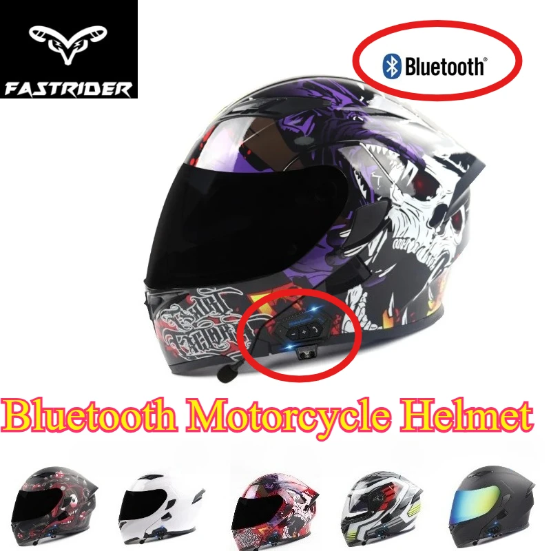 

Bluetooth-шлем для мотоцикла для мужчин и женщин | Водонепроницаемый шлем для езды на мотоцикле с двумя линзами для всех сезонов