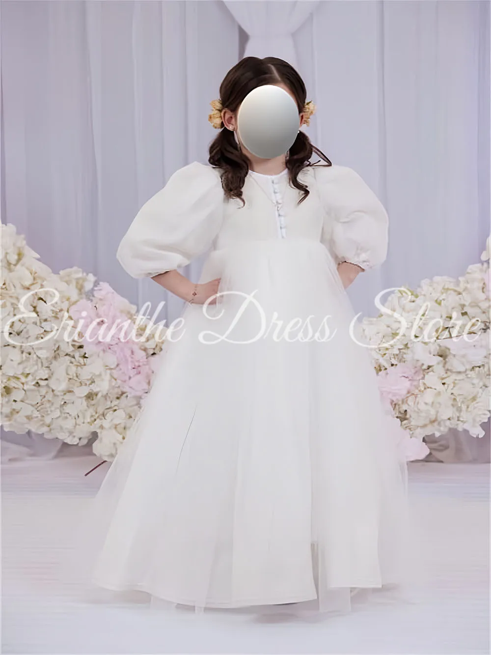 Ivory Flower Girl Drerss For Wedding Tulle High Waist Puffy Floor Length Kids Birthday First Communion Ball Gowns Customized