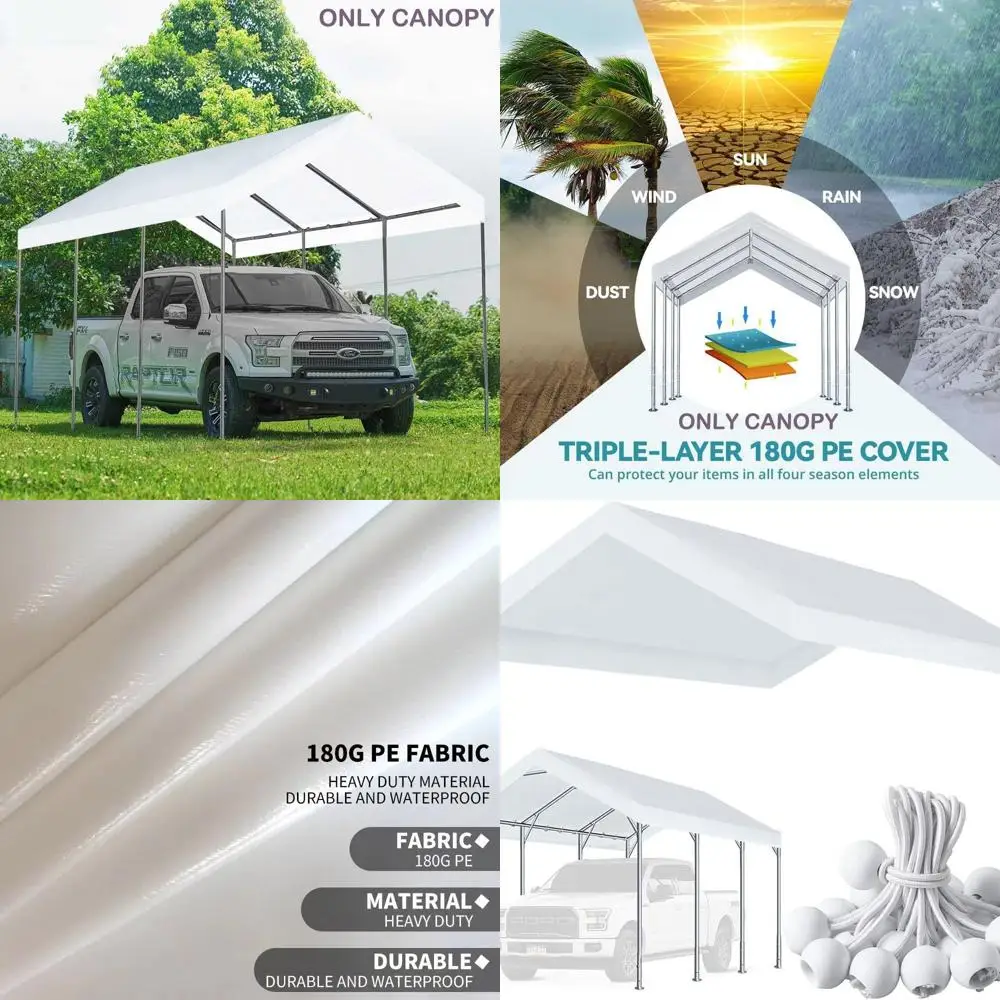 

White 10x20 ft. Carport Canopy Replacement Top for Car Shelter, Party Tent (Top Only, No Frame)