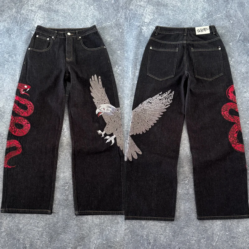 One Day Ship Out Street Fashion Derschutze Jeans Side Snake Eagle Embroidery Casual Man Denim Pants