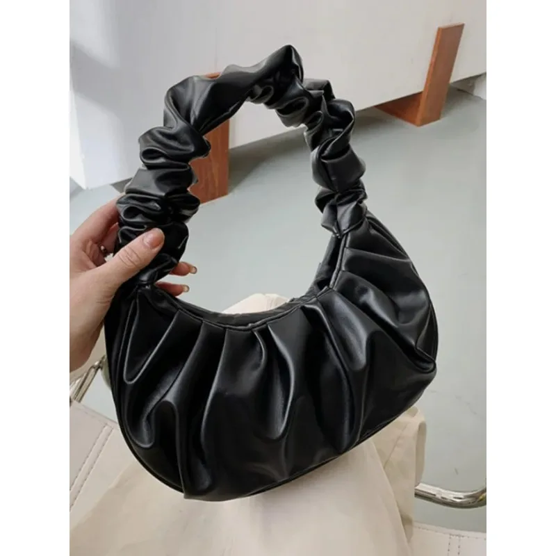 Fashion Pleated Handlebags for Women PU Cloud Bags Leisure Armpit Bag Shopping Shoulder Bags Dumpling Handbag Female Hand Bags