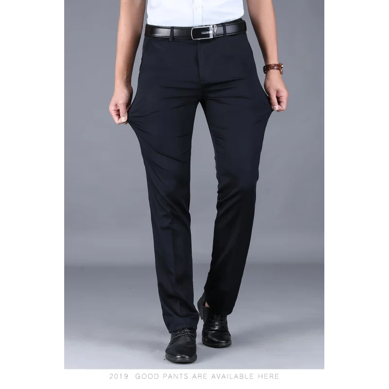 Sommer Business Casual Pants Herren dünne und seidige atmungsaktive hohe Taille lose gerade tägliche Büro große Anzug hose