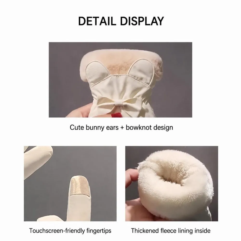 Polyester Fleece Lined Winter Thermal Gloves Bow Decor Waterproof Cold Weather Gloves Warm Touch Screen Gloves For Driving