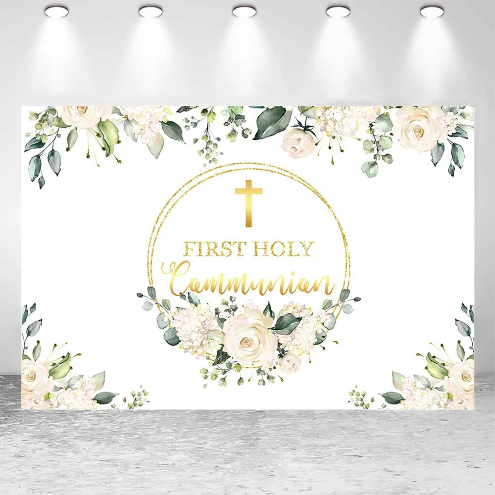 Mocsicka My First Holy Communion Background Cross Baby Baptism Party Decor Banner Newborn Christening Backdrop Photo Studio Prop