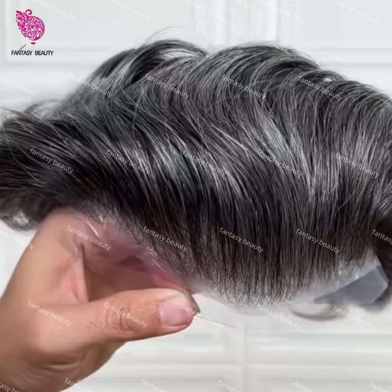 

Мужской парик-протез для волос с 80-100% силиконовой прозрачной полиуретановой основой # 1b10 Серый черный # Мужской парик 1B80 из 100% натуральных человеческих волос