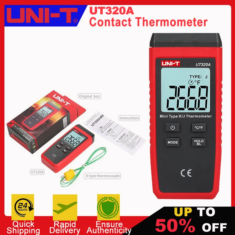 

UNI-T UT320A Mini Contact Type Thermometer K/J Thermocouple Probe Selection With LCD Backlight Temperature Measurement