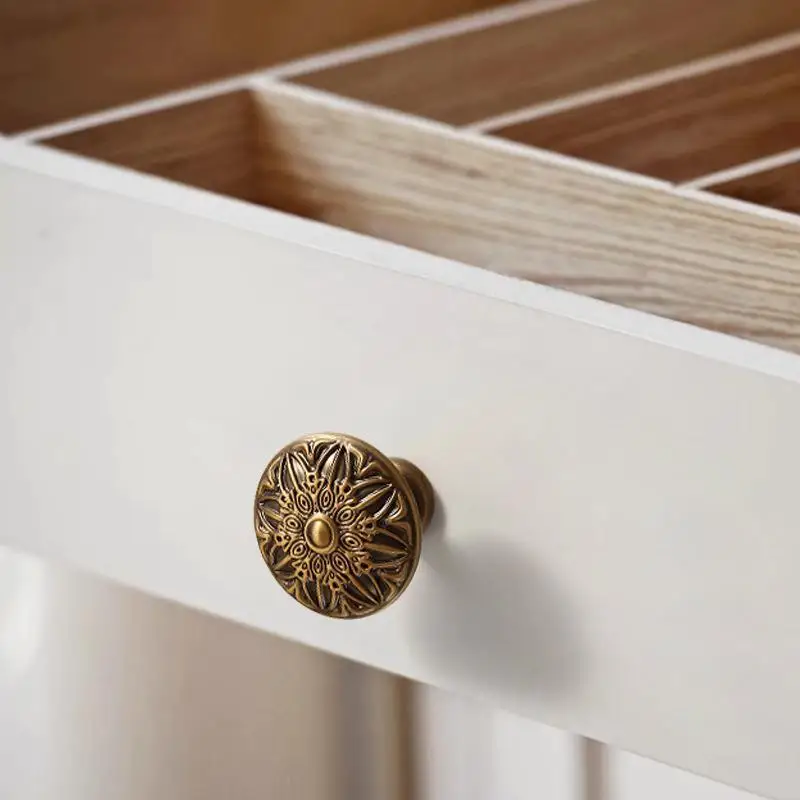 1Pcs Retro Style Brass Door Knob Bronze Single Hole Anti-Corrosion Small Pull for Wardrobe Closet Dresser Drawer Cabinet Home D