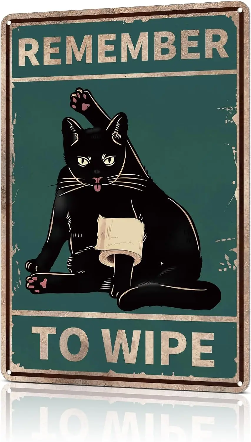 

Black Cat Sign Remember to Wipe Bathroom Decor Funny Vintage Tin Metal Signs Poster for Home Wall Art Accessories Gifts