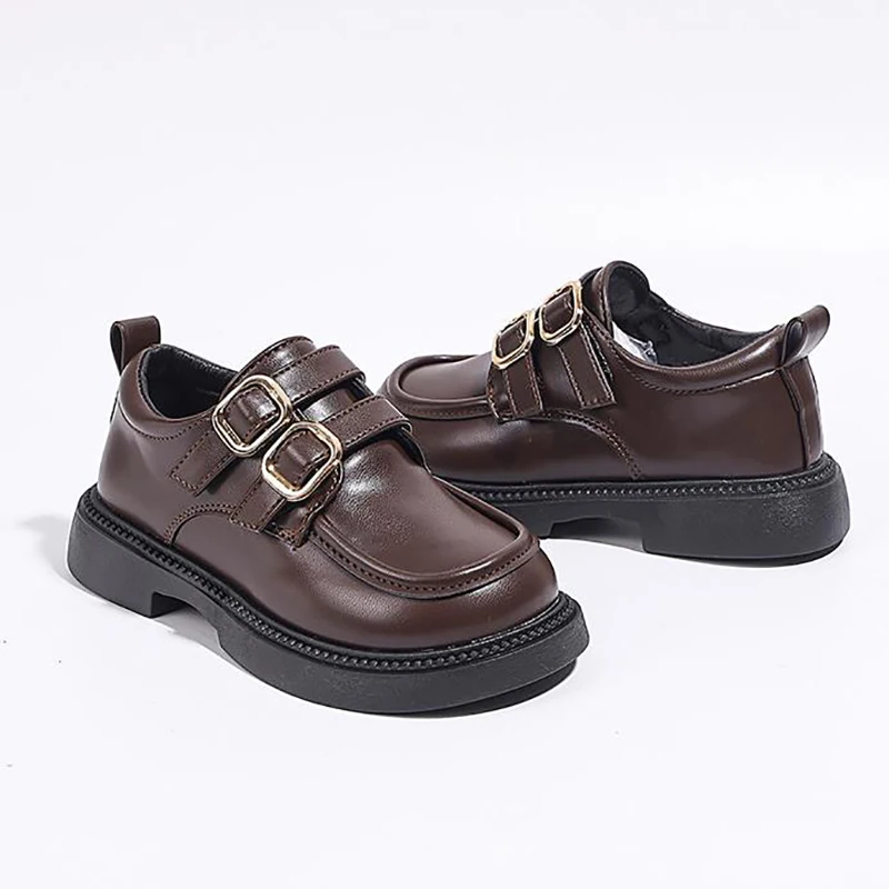 New Genuine Leather Girls' Shoes Children's Princess Soft-soled Small Leather Shoes British Non-slip Black Loafers.