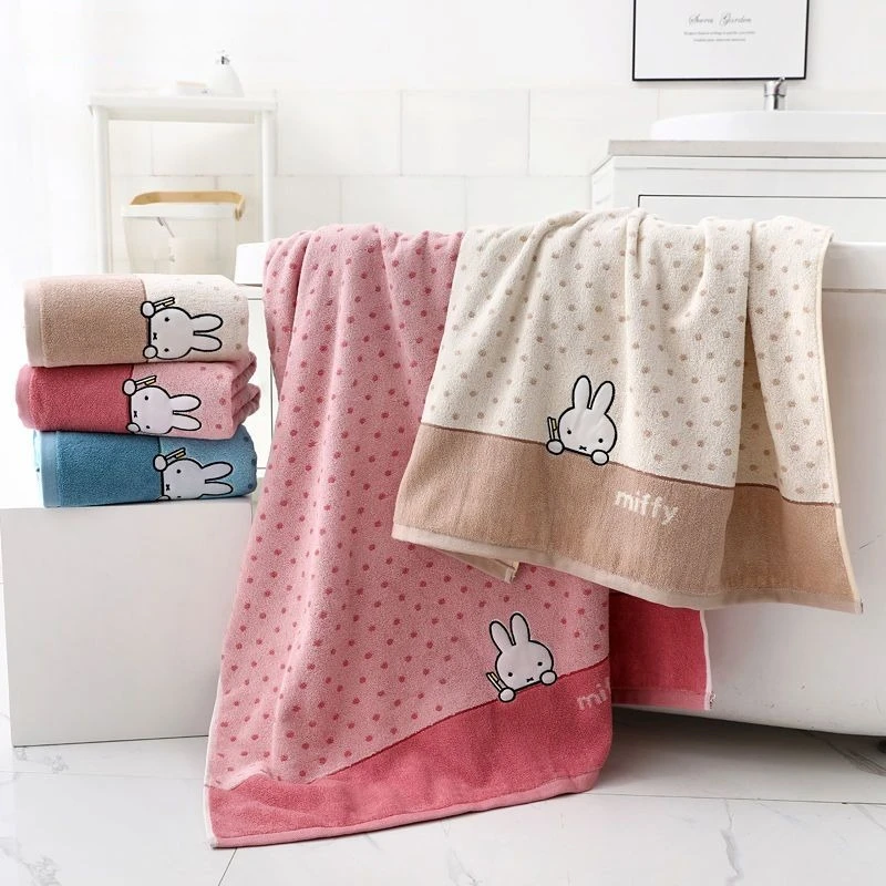 Serviette de bain Anime Miffy en pur coton, épaisse et douce, absorbante et confortable, esthétique, vente en gros, articles de qualité