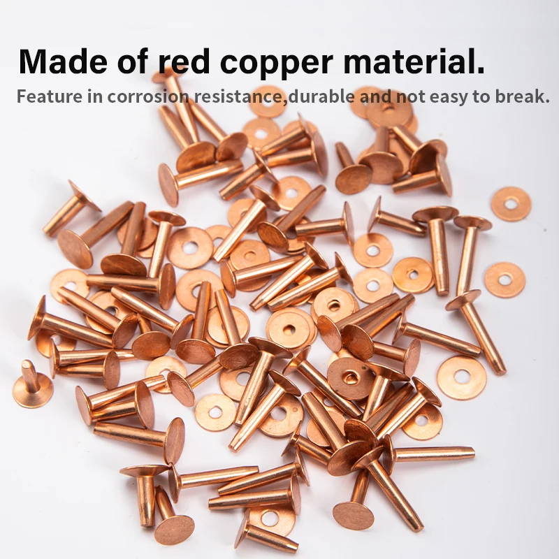 WUTA 43 Pcs Pure Copper Rivets and Burrs,4 Sizes Set Solid Brass Studs Setting Tool for Belts Wallets Collars Leather DIY Craft