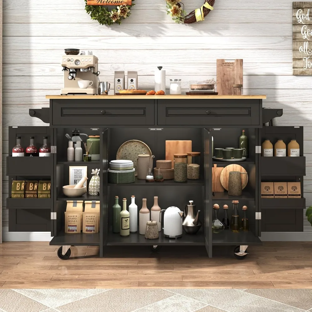 55 W Rolling Kitchen Island with Drop Leaf, Movable Kitchen Carts on Wheels Island with Storage Cabinet, Customized