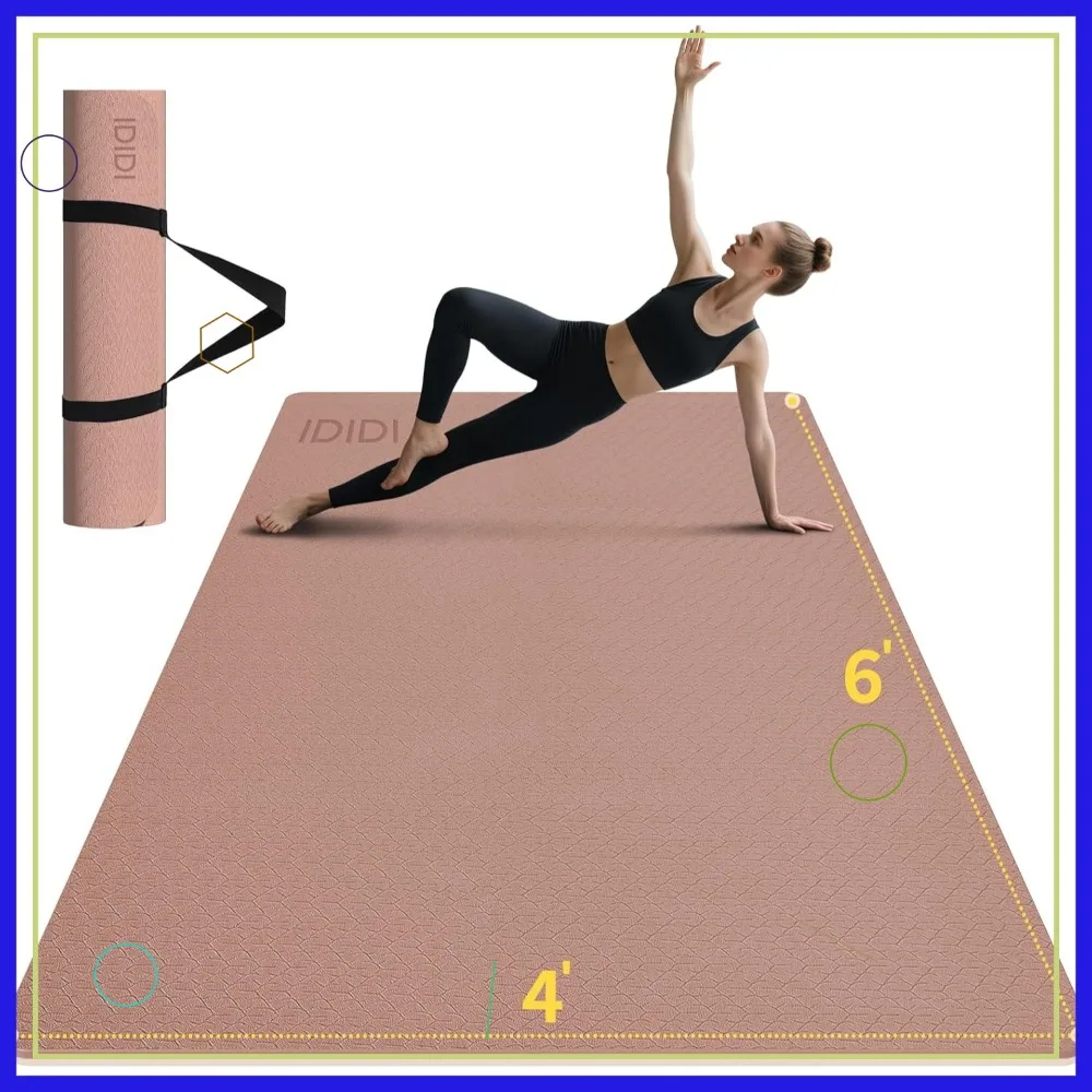 

Extra Large Yoga Mat 6x4 ft, Non-Slip POE 0.4 inch Thick Exercise Mat for Home Workouts