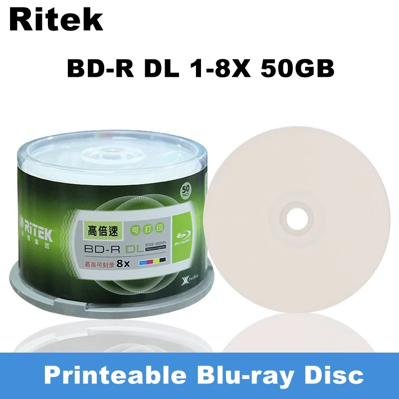 1 pièces Ritek BD-R DL 50GB disque vierge Blu-ray imprimable 1-8X 260Min disque Blu-ray d'enregistrement