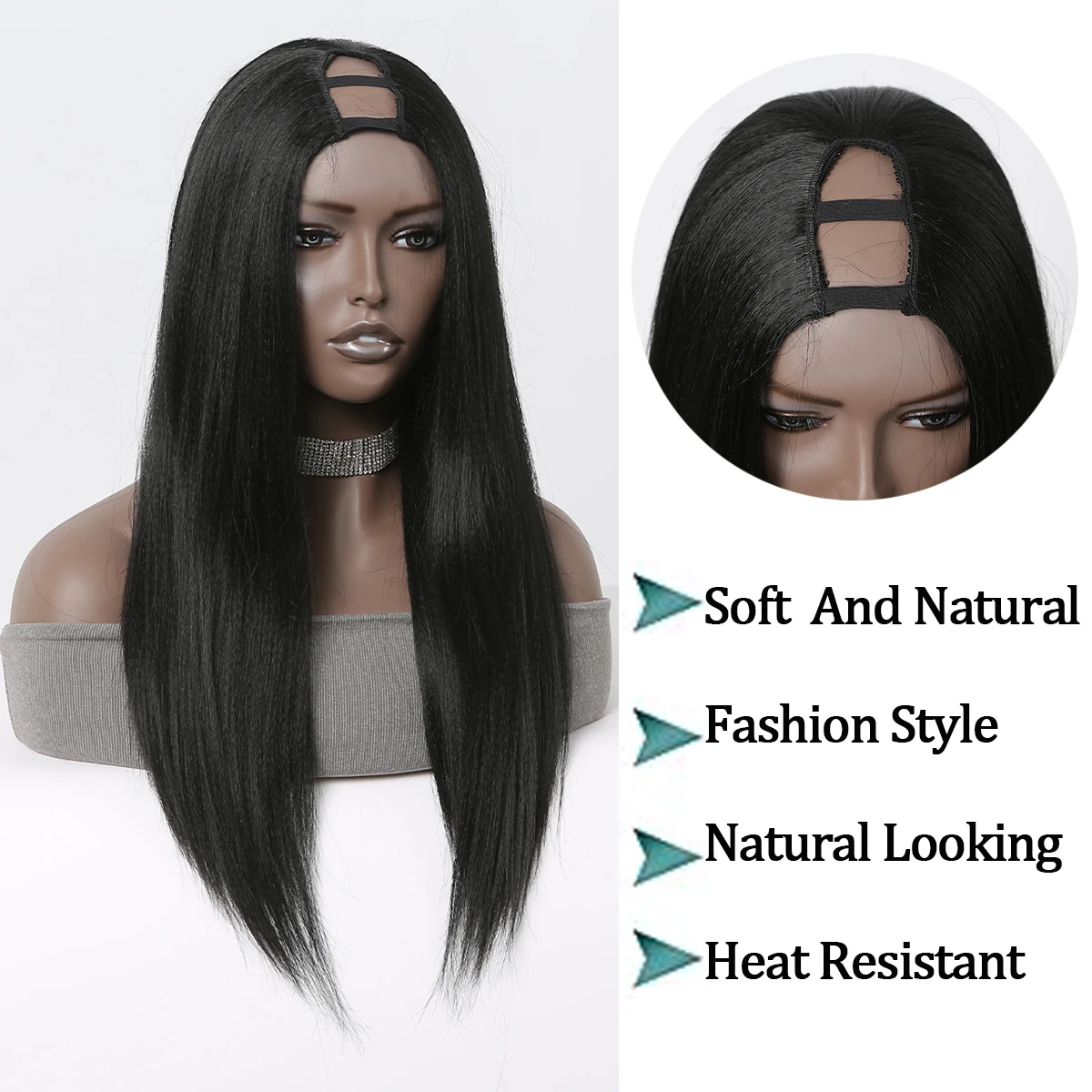 HAIRCUBE U جزء شعر مستعار للنساء السود طويل مستقيم أسود الأفرو الاصطناعية الباروكات اليومية تأثيري مقاومة للحرارة الطبيعية وهمية شعر مستعار