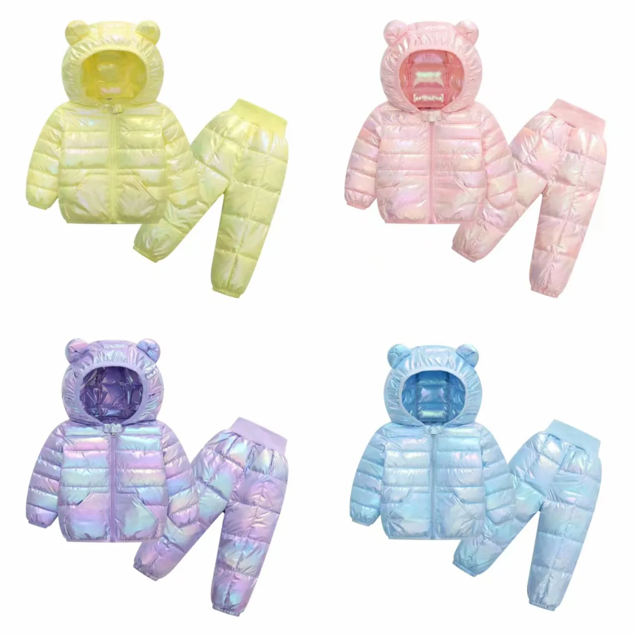 Children Clothing Sets 2023 Winter Baby Boy Warm Cartoon Bear Hooded Down Jackets Pants Baby Girls Boys Snowsuit Coats Ski Suit