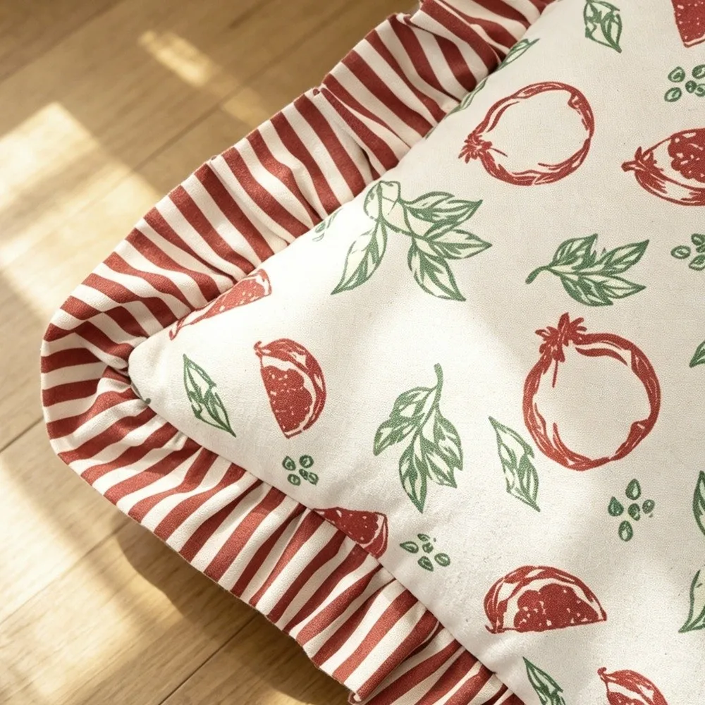 Ruffled Edge Pillowcase Cushion Cover Striped Print Piping Design Piped Cushion Cover Plaid Print Soft Fabric