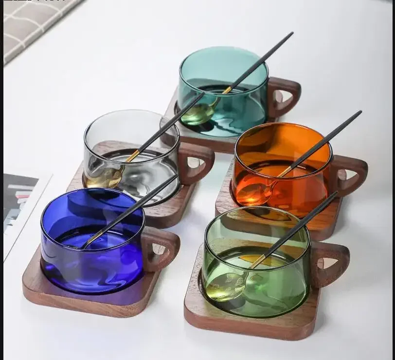 

Прозрачная стеклянная кофейная чашка, современная бытовая офисная кружка, послеобеденный чай, латте, молочный набор для питья