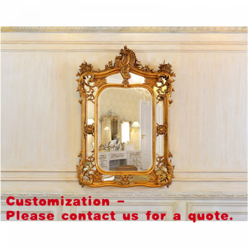 

Customize.New Arrival European Wooden Bedroom Makeup Mirror Vintage Carved Bathroom Mirror Luxury Living Room Wall Mirror