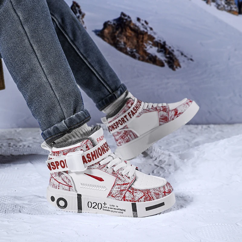 Fashion Boys Sneakers Children Casual Shoes High Top Board Shoes Plush Warm Kids Running Sneakers Outdoor Walking Winter Boots