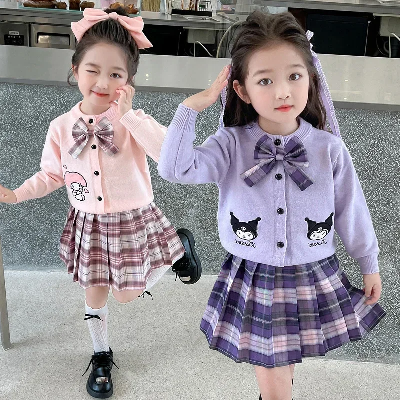 

Anime Sanrio My Melody Kuromi Children's Cosplay JK Skirt College Style Knitted Cardigan Pleated Skirt Set Skirt Birthday Gifts