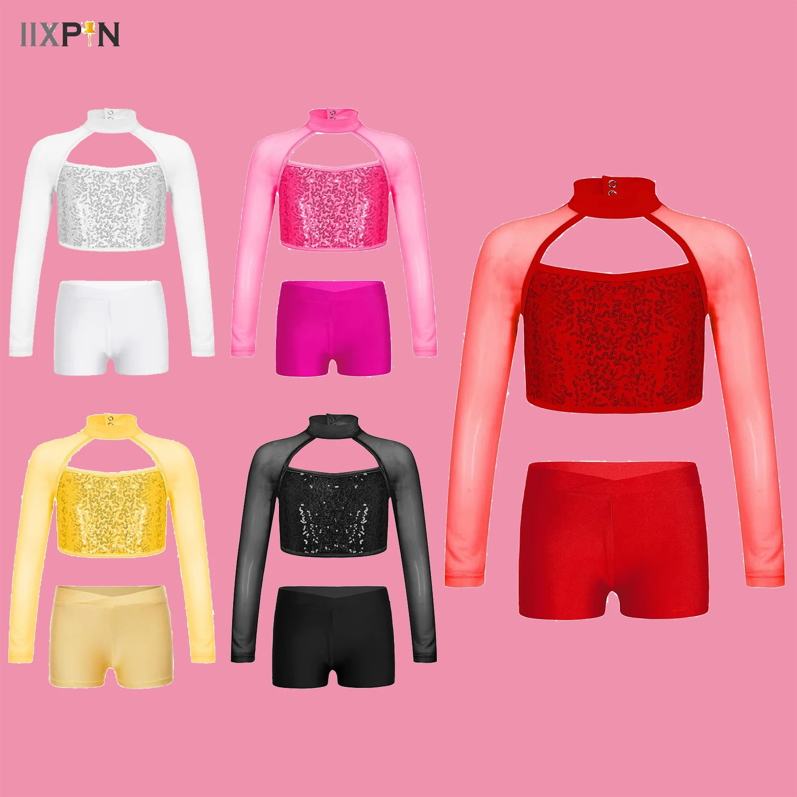 

Kids Girl Dance Practice Costume Ballet Dance Crop Top with Booty Shorts Set Gymnastics Dancewear Running Gym Workout Sportswear