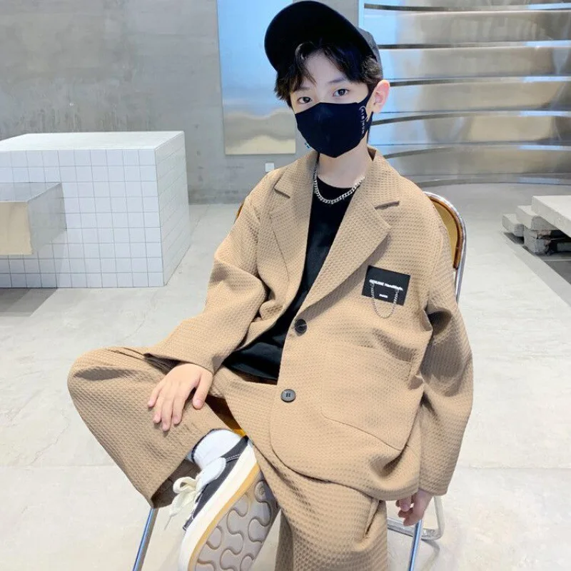 

Spring Fall Casual Loose Jacket Trousers 2-piece Fashion Formal Boys Wedding Party Suit Child Clothes Set Trendy Kids Blazer Set