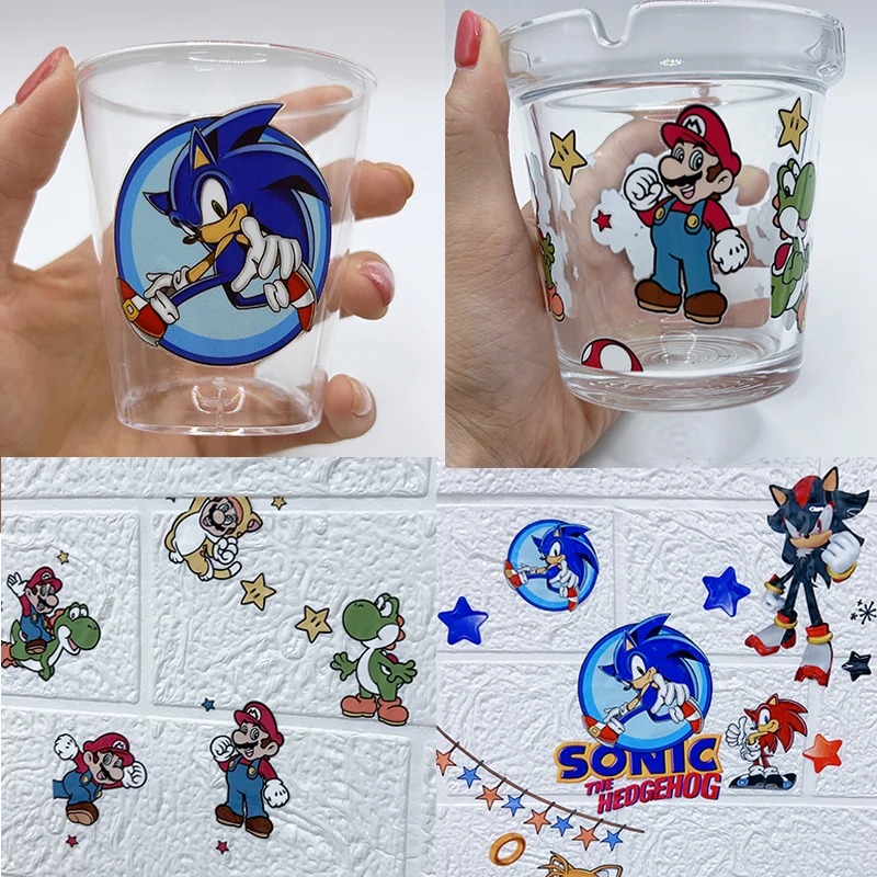 1/4Pcs Mario Bros Cartoon UV DTF Wraps Transfer Sticker DIY For 16oz Libbey Glass Cup Waterproof Wrap Transfers Decals Cup Gift