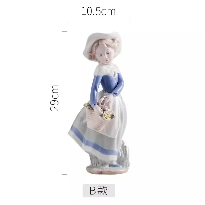 European Girl Character Ceramic Statue Desk Decoration Cute Porcelain Crafts Painted Figures Sculpture Modern Home Decor