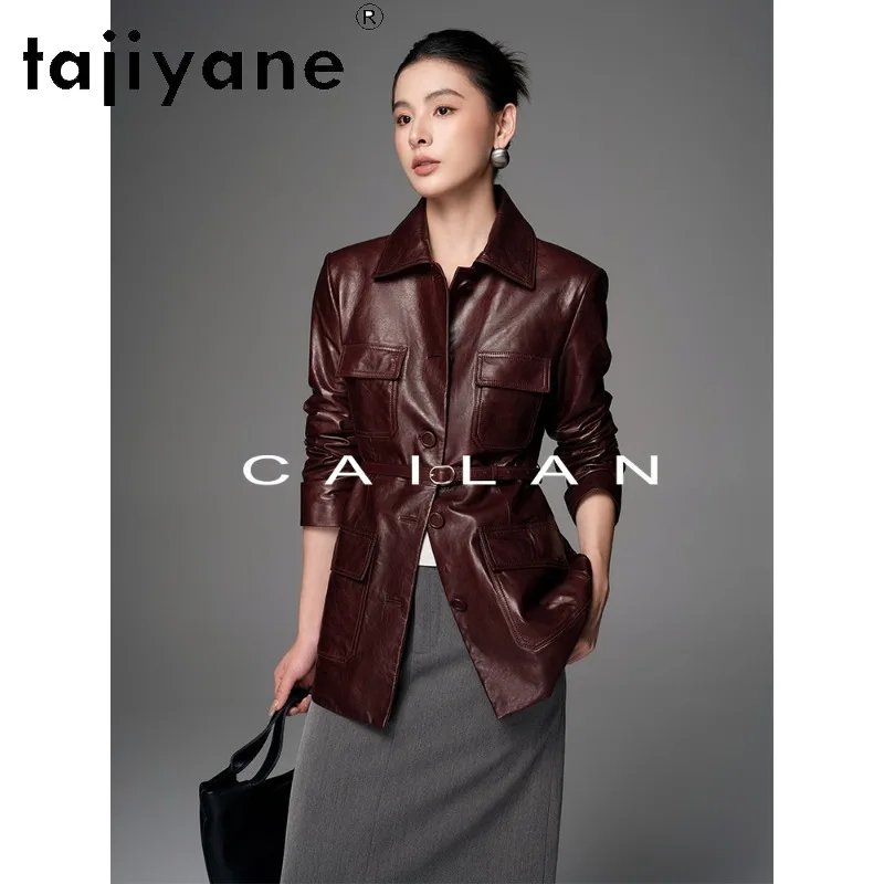 TAJIYANE Genuine Leather Jacket Women Top Layer Oil Wax Sheepskin Outerwear Mid-length Leather Coat Slim Fit Jackets 2026 Косуха