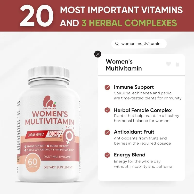 

Женские мультивитамины, содержащие биотином капсулы -20 основных витамина и минералов, поддерживающие общие здоровье, энергию, иммунитет.