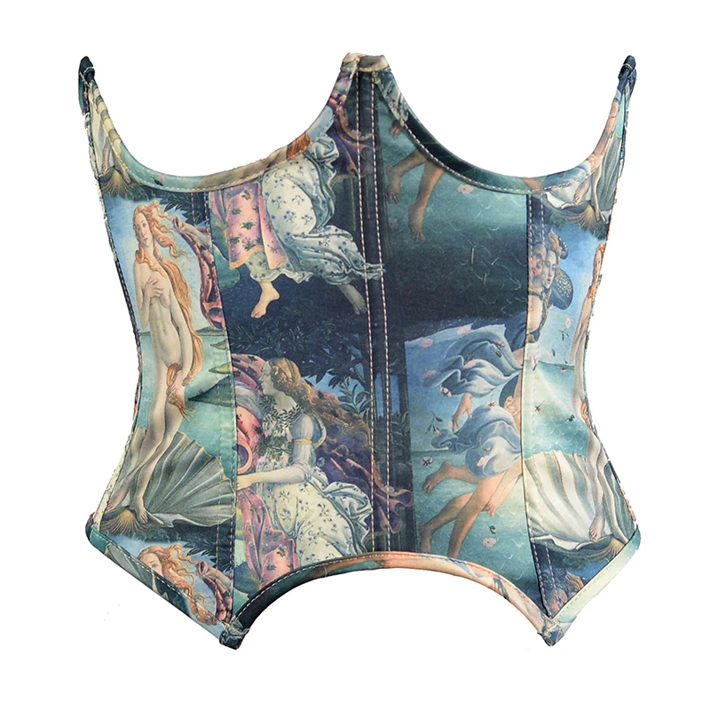 Vintage Green Corset Aesthetic High Waist Belt Corset For Dress Tops Oil Painting