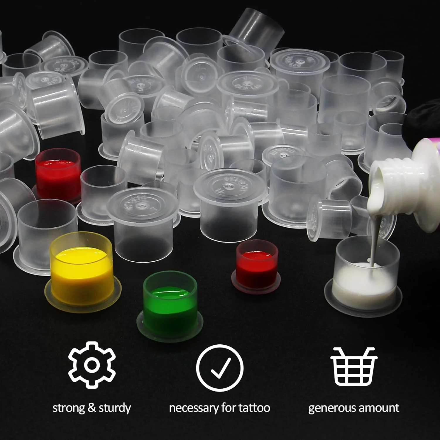 DM 100PCS Disposable Tattoo Ink Cup Plastic Pigment Clear Holder Container Cap With Bottom Permanent Makeup Microblading Supply