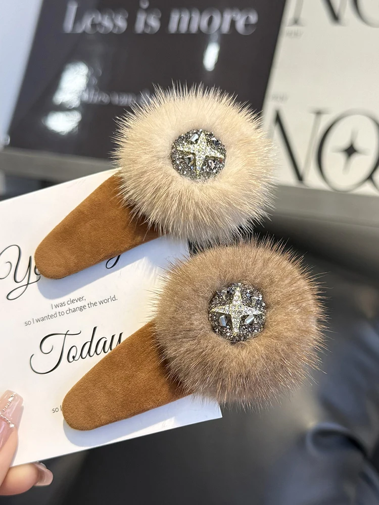 

2025 Real Natural Mink Fur Hairpin Back Temperament Clip Barrettes Hair Accessories Plush Headwear Hair Grab