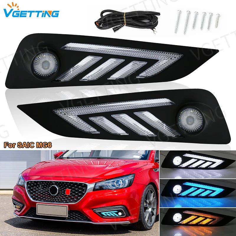 

For MG MG6 2017 2018 2019 Car LED Fog Lamp Yellow Flowing Turn Signal White Daytime Running Light DRL Blue Night Lamp Waterproof