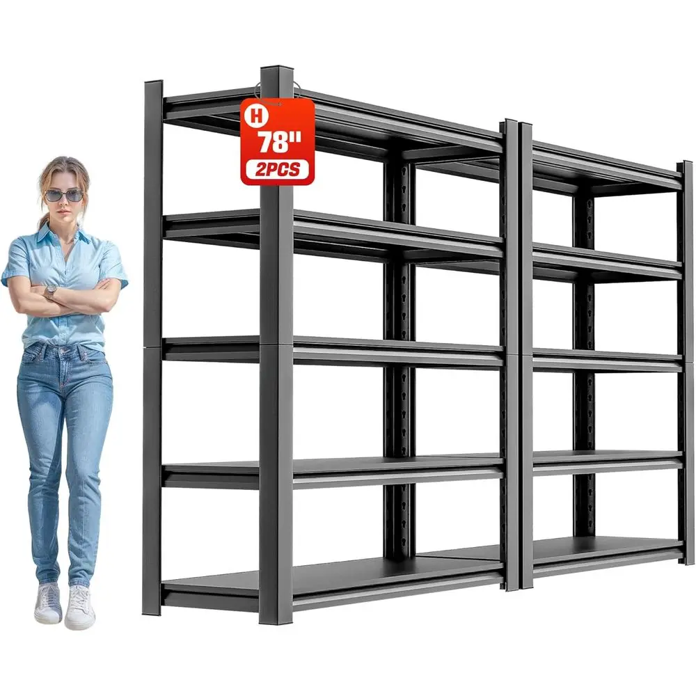 

5 Tier Heavy-Duty Metal Storage Shelving Unit for Industrial and Utility Use - Durable Organizer, 18x48x78 Garage Shelving (2 Un