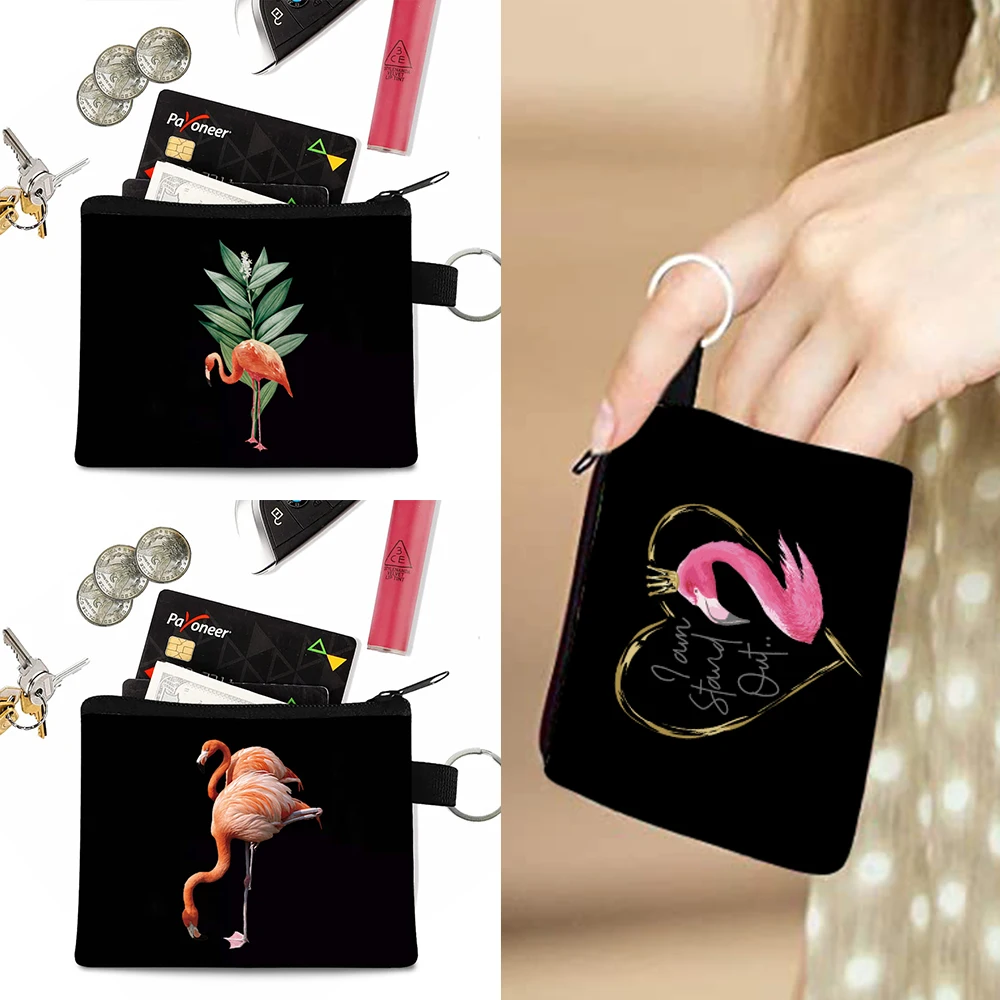 

Fashion Flamingo Print Coin Purse Canvas Money Card Holder Wallet Pouch Earphone Key Clutch with Zipper Portable Storage Bags