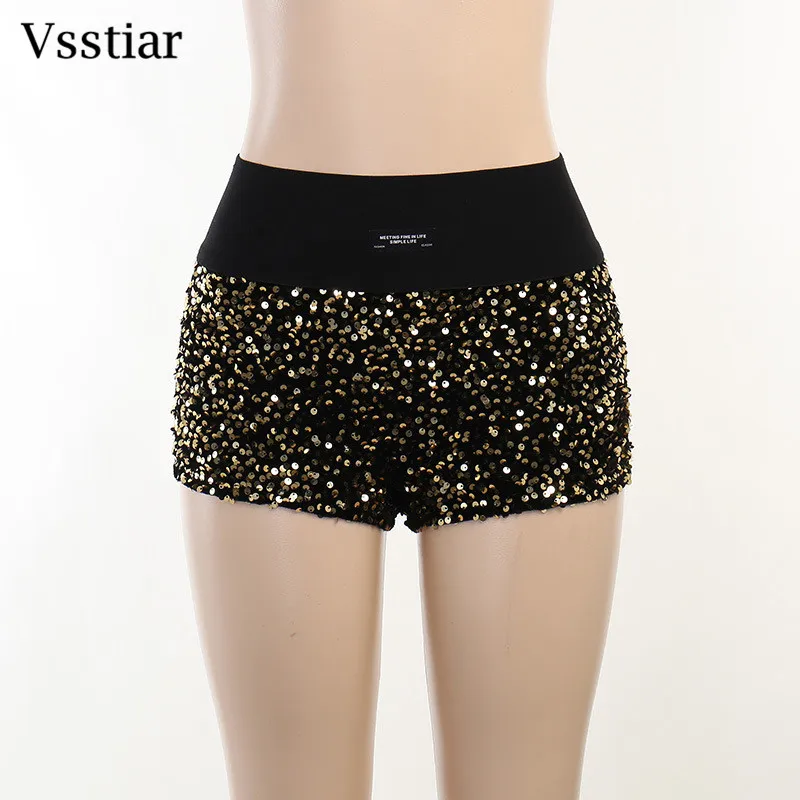 Vsstiar High Waist Mini Shorts New Fashion Sequined Glitter Clothing Sexy Skinny Party Nightclub Women Shorts