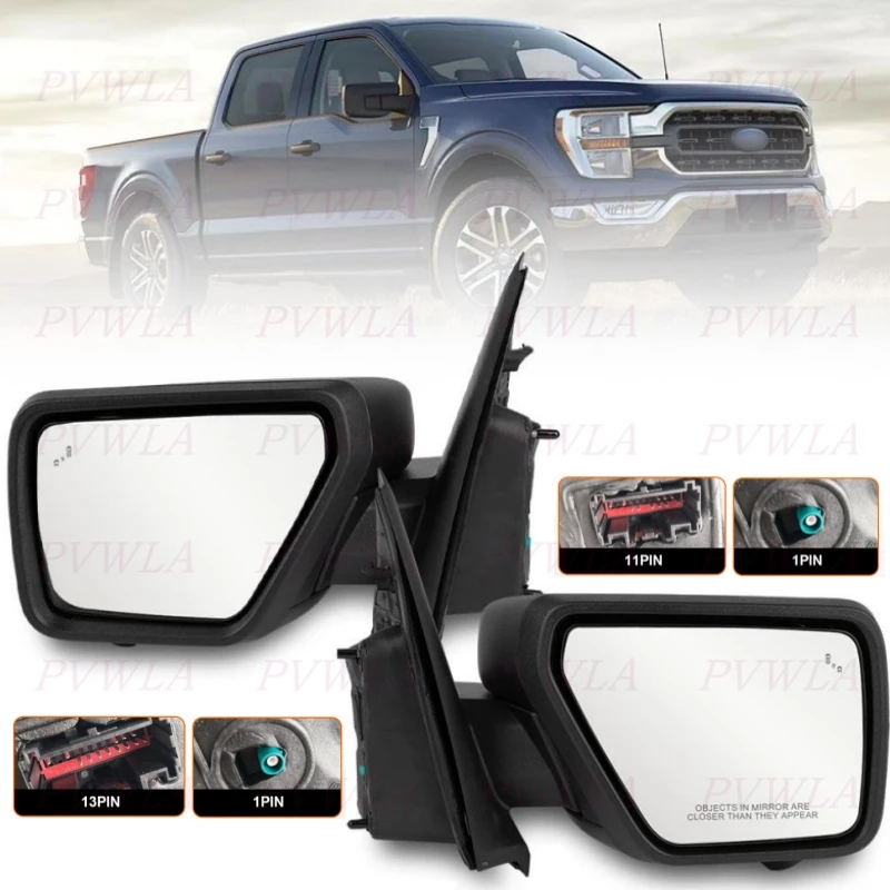 

Stain Black Rear Mirror Assembly With Blind Spot Camera Heat Puddle Light For Ford F150 2021 2022 2023 2024 2025 Car Accessories