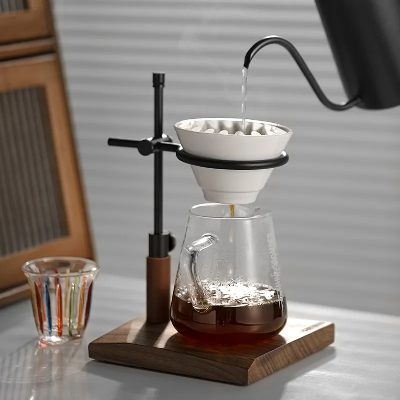 Solid Wood Adjustable Coffee Tea Hand Cup Frame Retro Industrial Wind Bracket Filter Holder V60