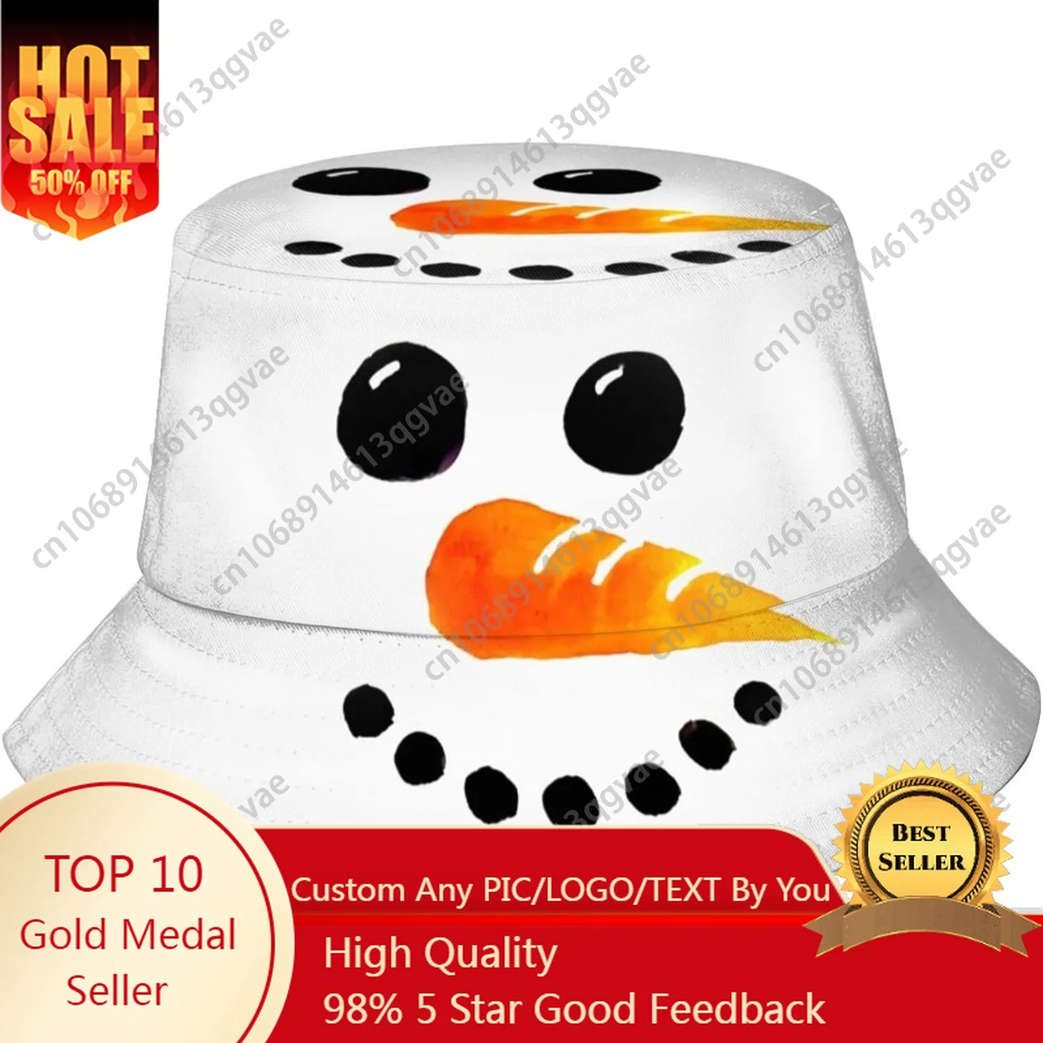 

Christmas Snowman with Snowflakes Bucket Hat Unisex Fashion Print Christmas Reversible Bucket Hat for Men Women