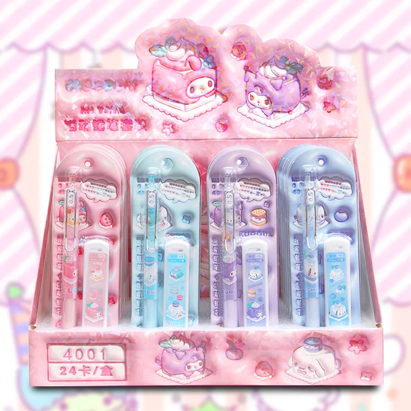 New 24pcs Sanrio Mechanical Pencil Set Melody Kuromi Cinnamoroll Student School Supplies Automatic Pencil Learning Stationery