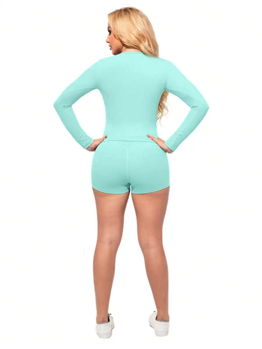 

Womens Long Sleeve Shorts Sports Set Breathable Quick Dry High Elastic Slim Fit